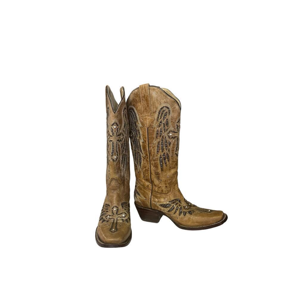 Women’s Leather Joe Boots Cruz Rodeo Lazer Cross/Wings sz 7.5 Made in Mexico